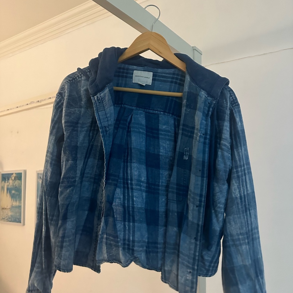 american eagle blue flannel hoodie